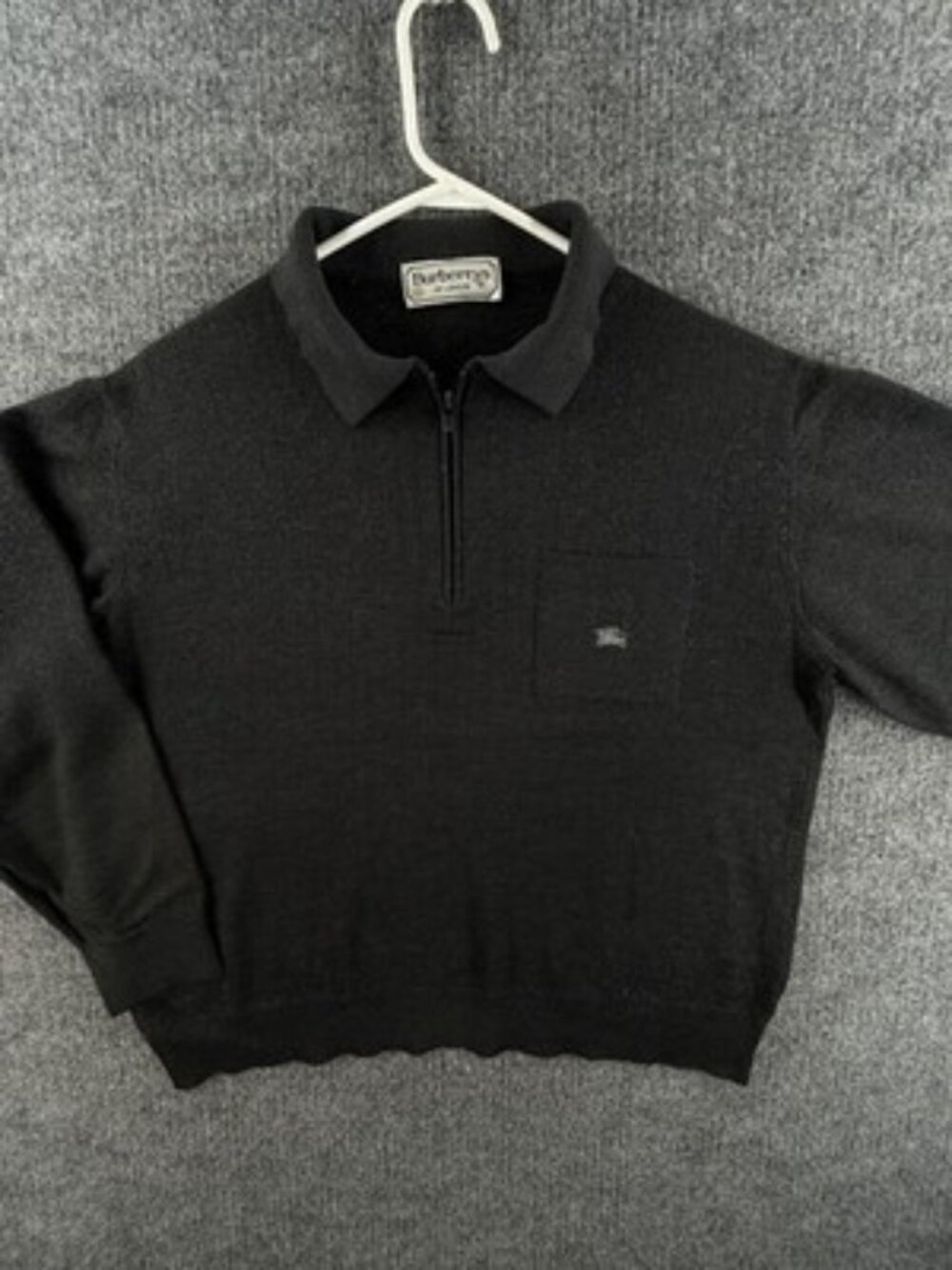 Burberry London Pullover 5 Charcoal Gray Collared Logo 1/4 Zip Solid Knit Wool